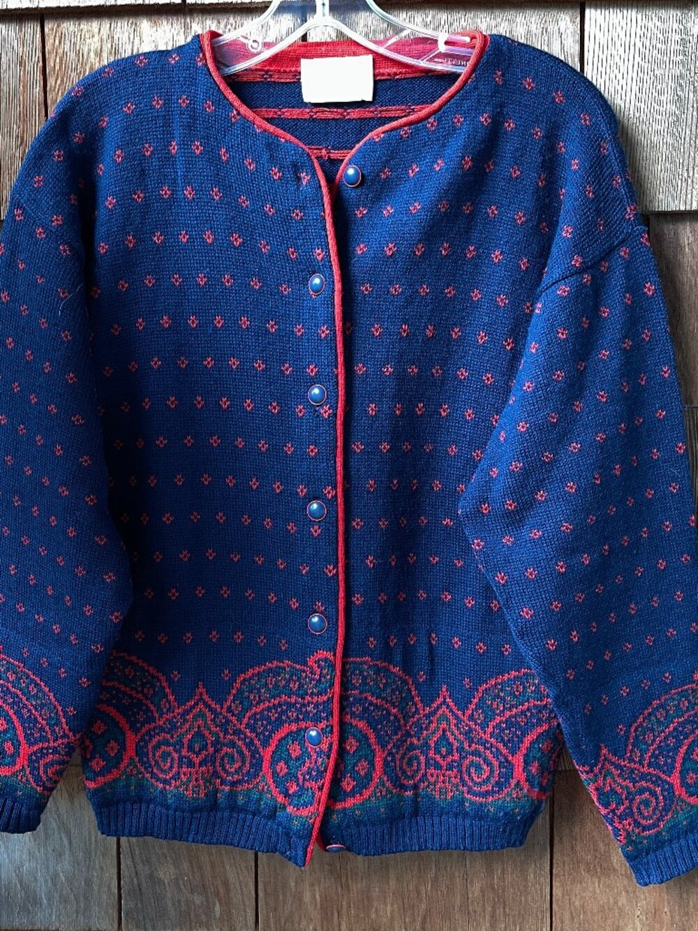 VTG Pendleton Navy Blue & Red 100% Virgin Wool Cardigan in Women's Medium